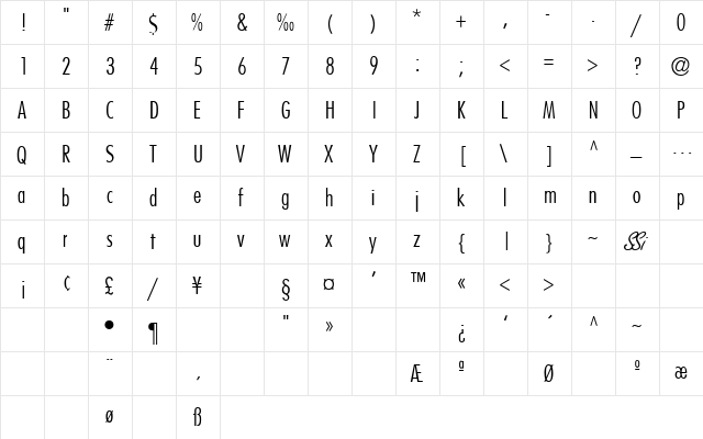 Kudos Light Condensed SSi Extra Light Condensed  glyph index