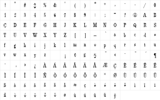 EgizioTConIn1 Regular  glyph index