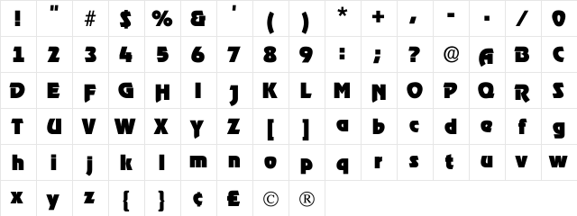 RoostHeavy Regular  glyph index