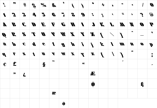 Futura_ Poster-Light-Lefty Regular  glyph index