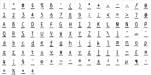 BPtypewriteDamagedUnderscored Regular  glyph index