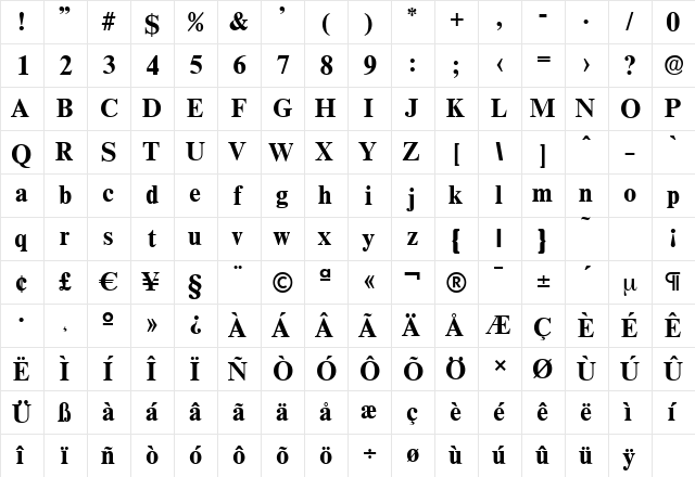 ThamesSerial Bold  glyph index