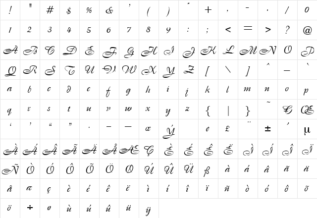 Koepenick Regular  glyph index