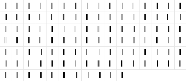 Code 128 Regular  glyph index