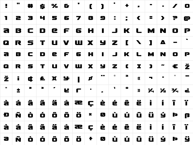 Terran Drop-Case Regular  glyph index