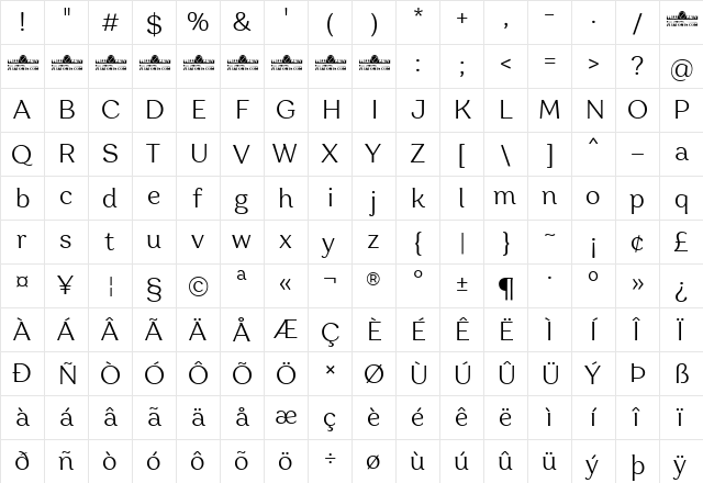 Garbata Trial Light  glyph index