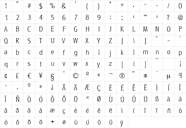 RoundestSerial-Xlight Regular  glyph index