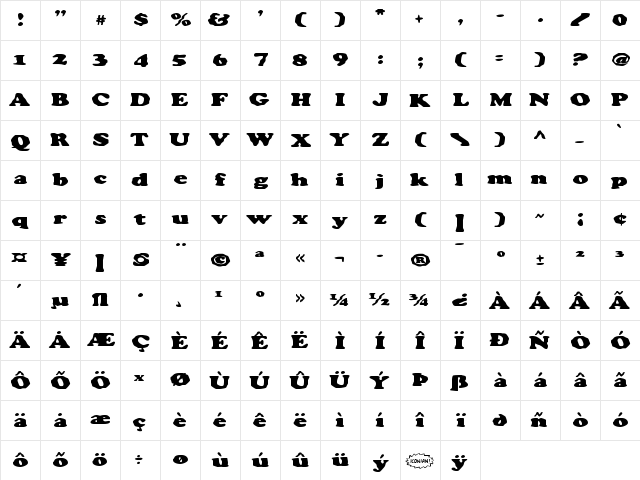 Charlemagne Regular  glyph index