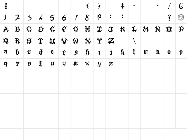 Death Metal Regular  glyph index