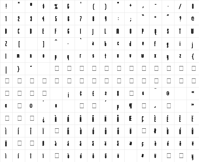 ModulaRoundSerifBlack Round Serif Black  glyph index