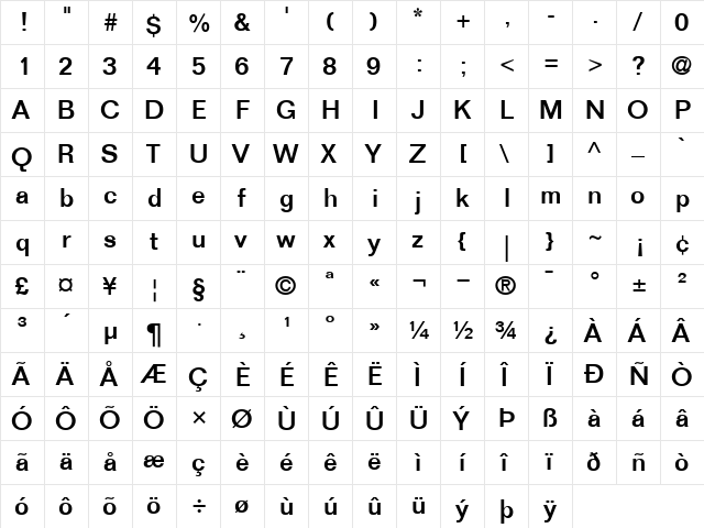 Folio-Medium Medium  glyph index