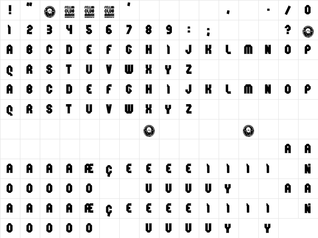 Fellini Club Regular  glyph index