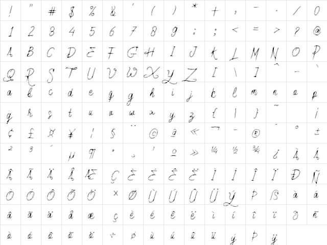 Youngers Regular  glyph index