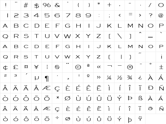 DoctorEye Wide Normal  glyph index