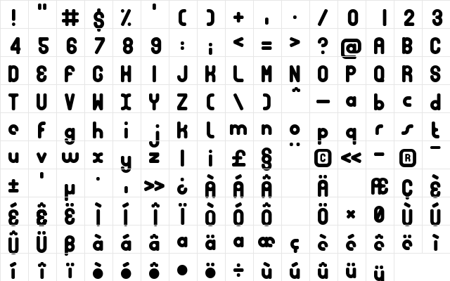 Bubble Club Regular  glyph index