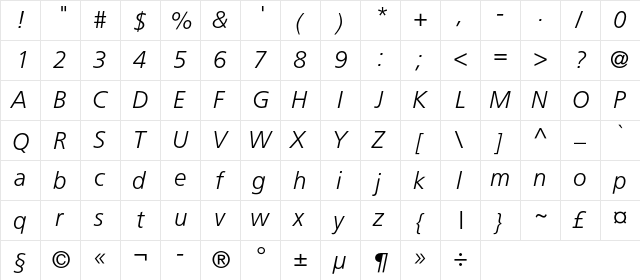 AGForeignerLightC Italic  glyph index