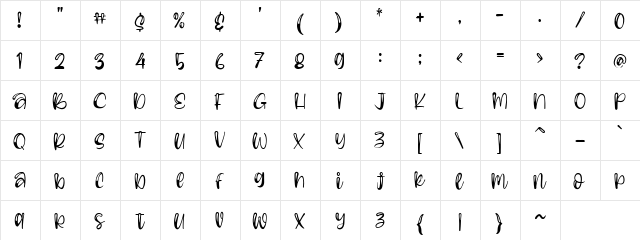 Beauty Angel Regular  glyph index