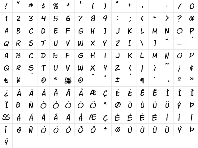 Komika Slim Regular  glyph index