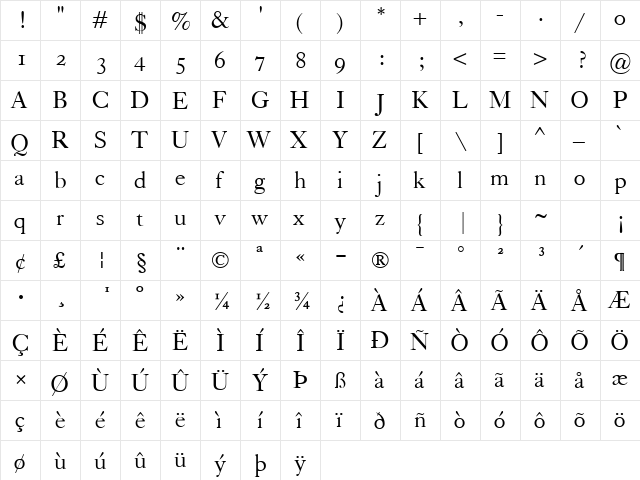 Caslon Classico Regular  glyph index