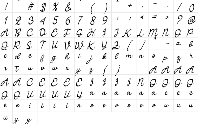 Bollgania Regular  glyph index