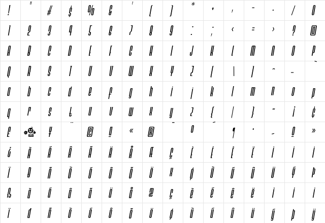Ainsdale MediumItalic  glyph index