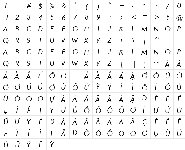 VPS Ha Noi Medium Hoa Italic  glyph index