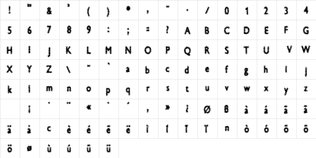 Blue Expeditt Regular  glyph index