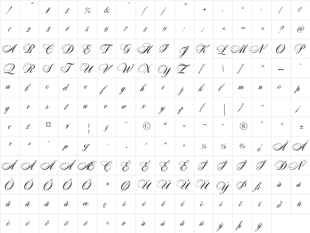 Citadel Script Std Regular  glyph index