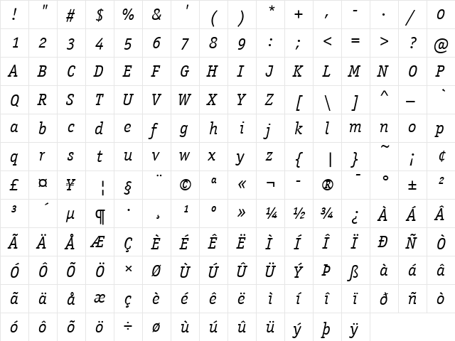 Officina Serif ITC Book Italic  glyph index