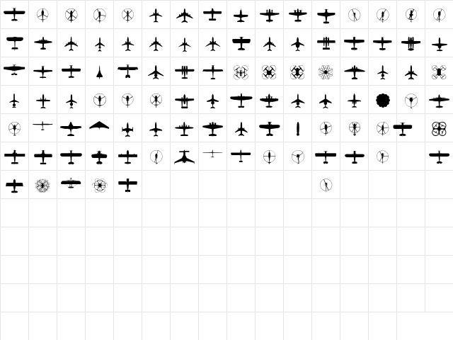 Aircraft Identification Regular  glyph index