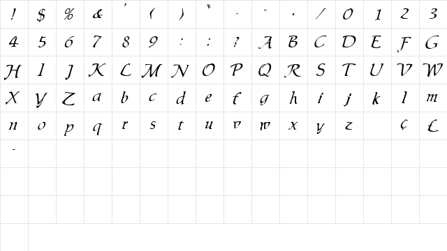 AllureSSK Regular  glyph index