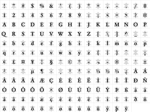 DTCGaramondM47 Regular  glyph index