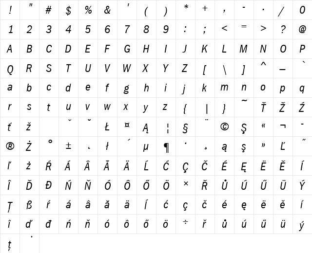 FranklinGotItcTEEBooCon Italic  glyph index