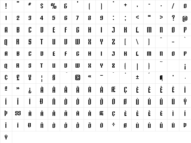 Crucifix S  glyph index