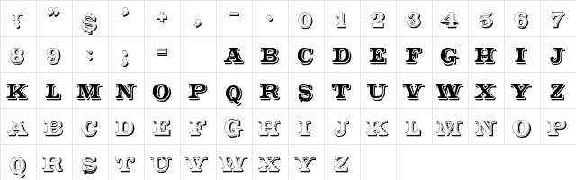 CameoAntique Regular  glyph index