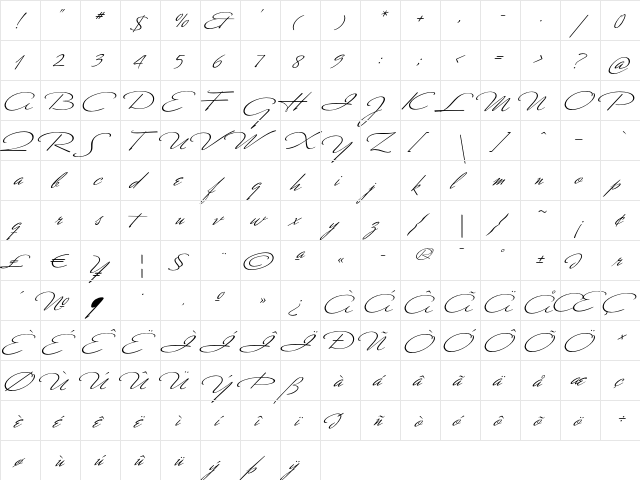 Mr Canfields Regular  glyph index