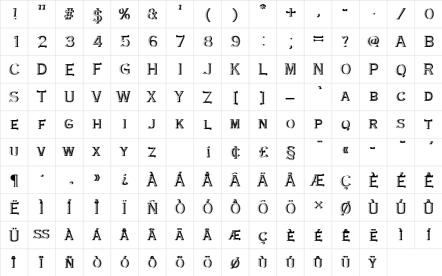 CopperplateTLigConRe1 Regular  glyph index