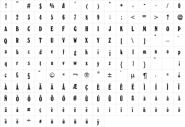 WonderDB Normal  glyph index