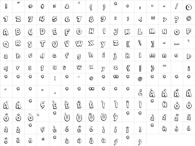 Comica BD Regular  glyph index