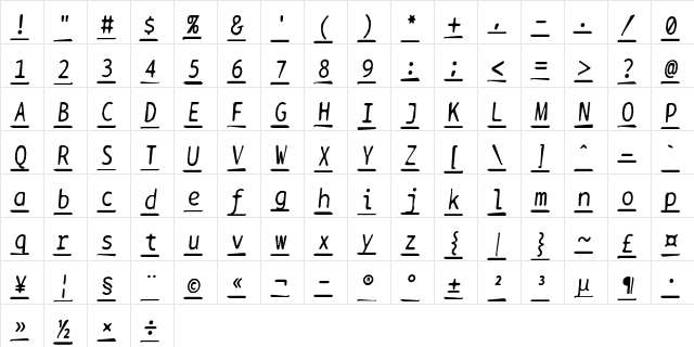 BPtypewriteDamagedUnderscored Italic  glyph index