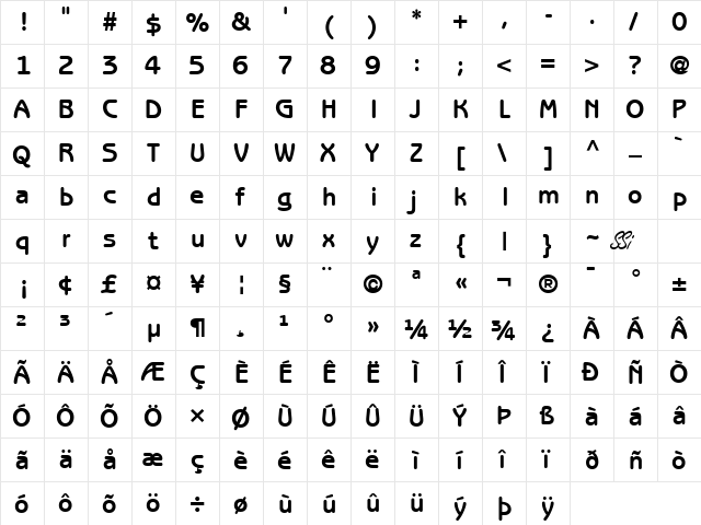 Express Deco Gothic SSi Bold  glyph index