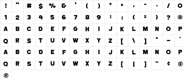 CryptCreep Heavy BB Regular  glyph index