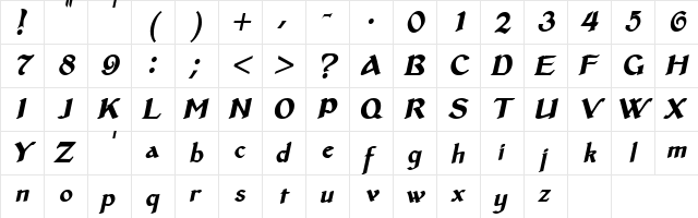 MiddleAges HeavyItalic  glyph index