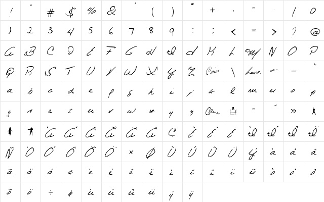 Celine Dion Handwriting Regular  glyph index