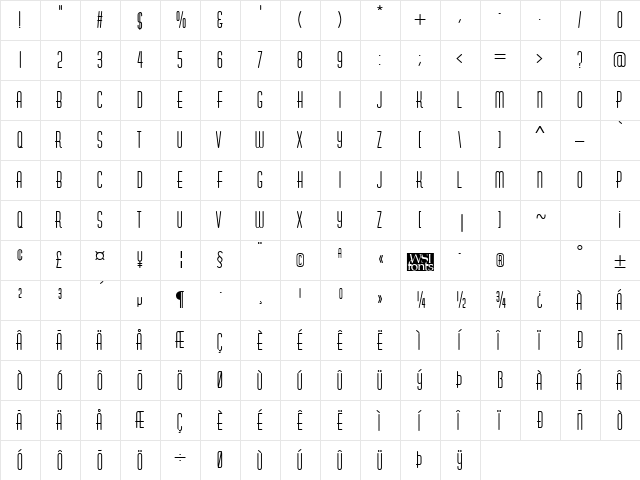 Astute Regular  glyph index