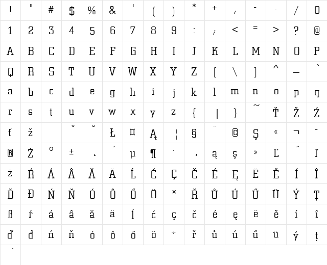 CityDEELig Regular  glyph index