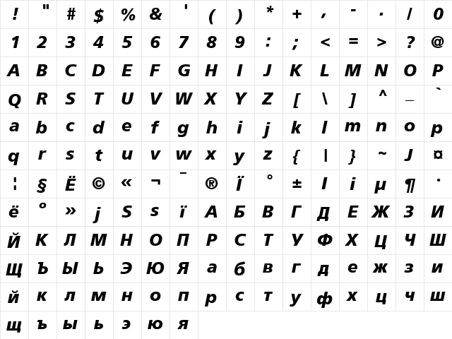 Foreigner-BoldItalic BoldItalic  glyph index