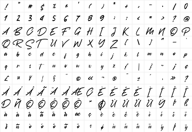 Austhind Regular  glyph index