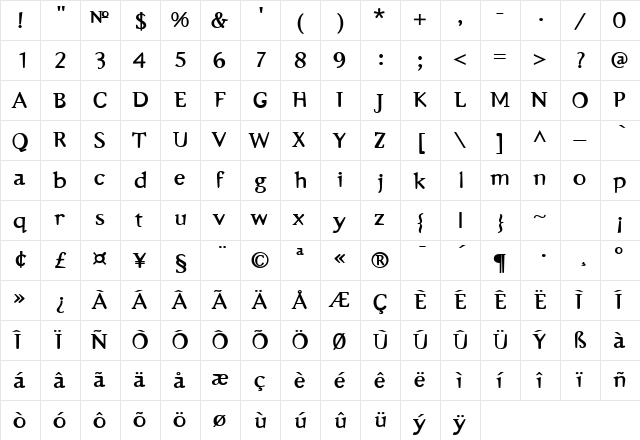 Emulate Bold  glyph index