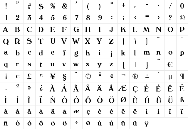 Verona-Medium Regular  glyph index